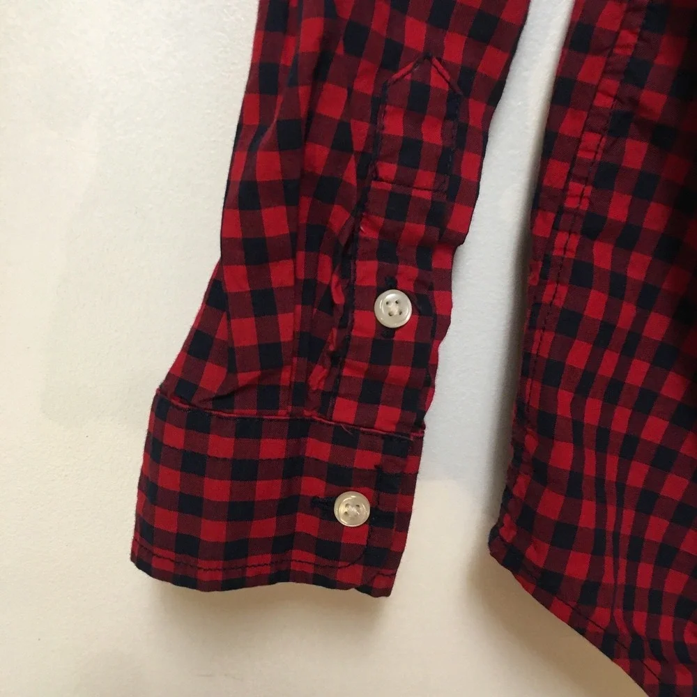 Ralph Lauren Gingham Button Down Shirt Boys Size 5 Red Navy Blue Woven Cotton